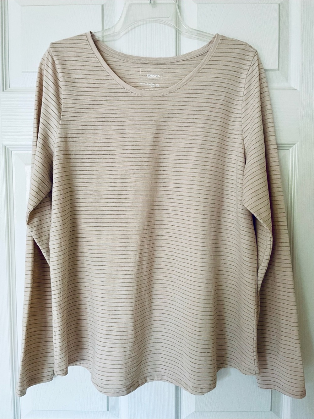 🤍 Sonoma “The Everyday Tee” Long Sleeve Striped Top | Beige & Gold Stripe